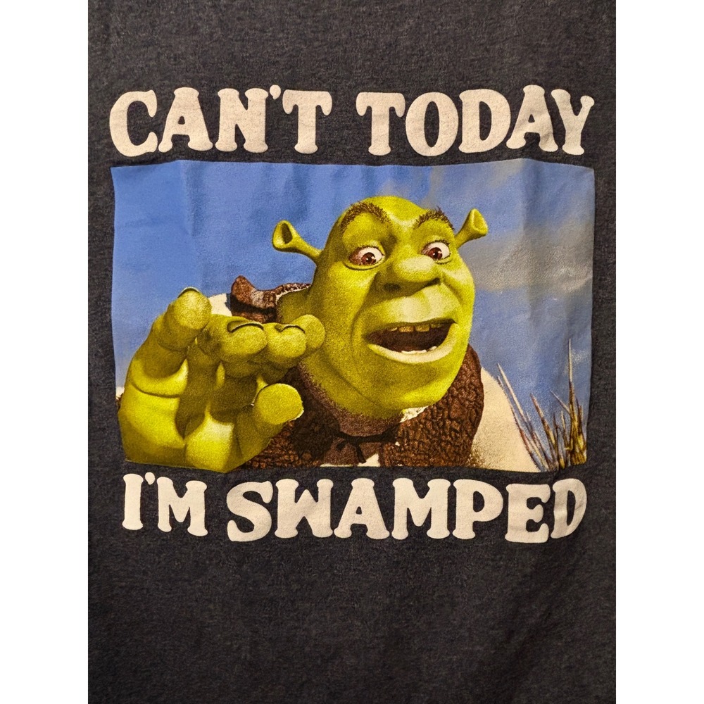 Shrek Can't Today Im Swamped Graphic T Shirt Size 2X Gray Hybrid Apparel Unisex